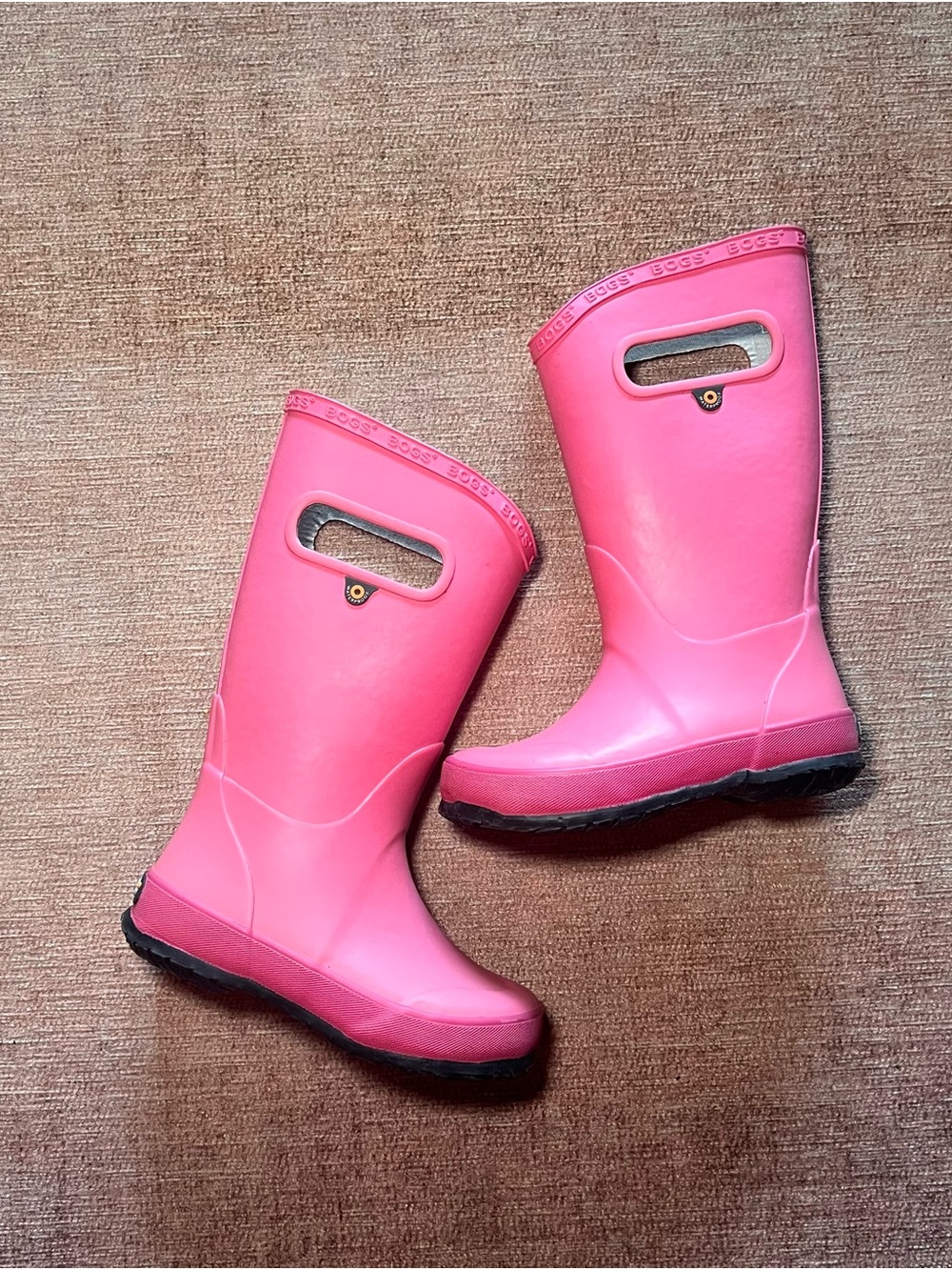 Bogs Hot Pink Kids' Waterproof Pull-On Rain Boots with Handles Size 10